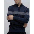 Men's Knitted Quarter Zip Jumper – Long Sleeve High Neck Striped Sweater