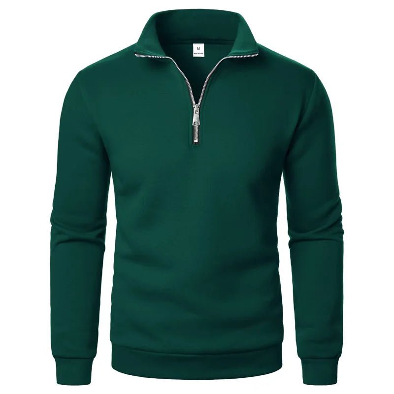 Men's Zip Neck Jumper with Ribbed Cuffs