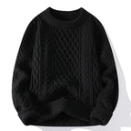 Men's Cable Knit Jumper with Crew Neck and Ribbed Trims