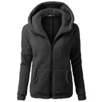 Women's Fleece Hooded Jacket – Full Zip Long Sleeve Winter Coat with Pockets