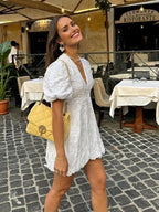 Puff Sleeve V Neck Mini Dress