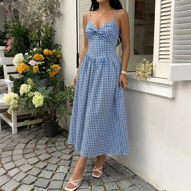 Women's Sleeveless Checkered Long Dress