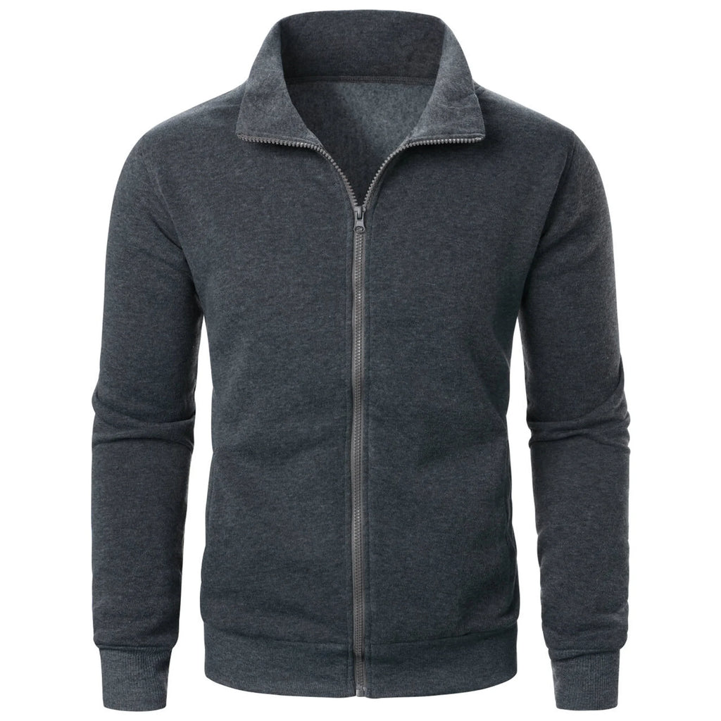 Men's Full Zip Jumper – Long Sleeve Stand Collar Sweater with Ribbed Cuffs
