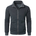 Men's Full Zip Jumper – Long Sleeve Stand Collar Sweater with Ribbed Cuffs