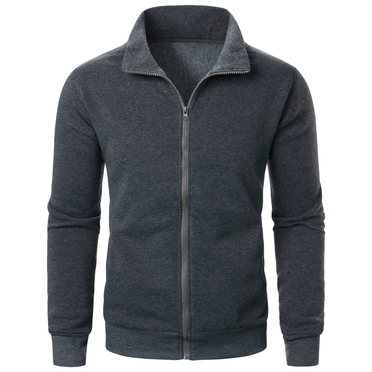 Men's Full Zip Jumper – Long Sleeve Stand Collar Sweater with Ribbed Cuffs