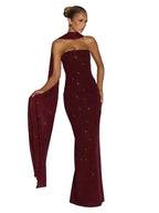 Women's Matching Scarf Strapless Long Dress