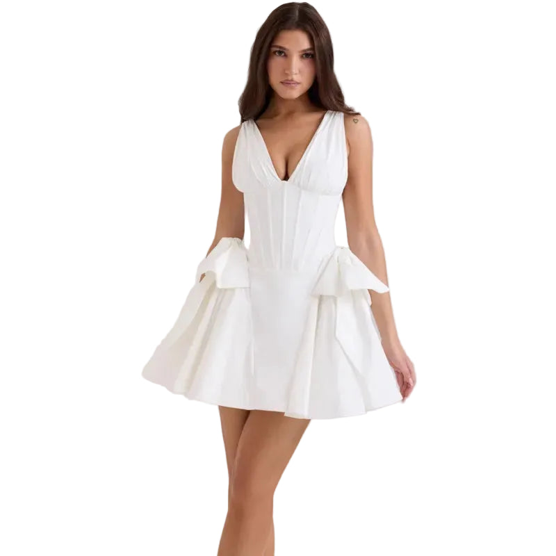 Bow Detail Plunge Mini Dress Women