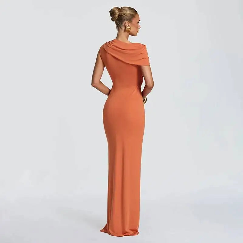 Women's Cut Out Maxi Dress With Drape Neck