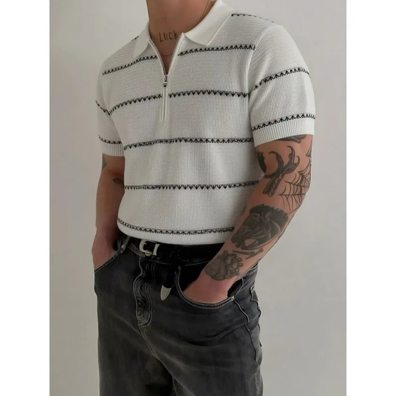 Men’s Knit Polo with Stripe Pattern