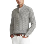 Men's Cable Knit Jumper with Half Zip Stand Collar