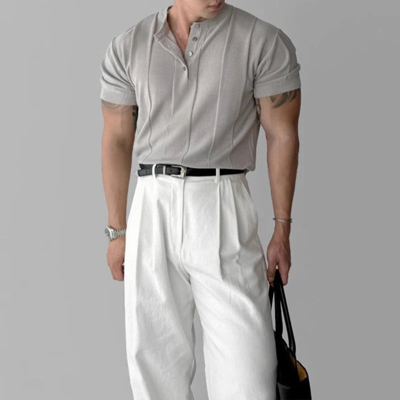Mens Short Sleeve Collared Henley Shirt
