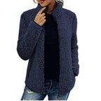 Women's Teddy Jacket – Full Zip High Collar Coat with Front Pockets
