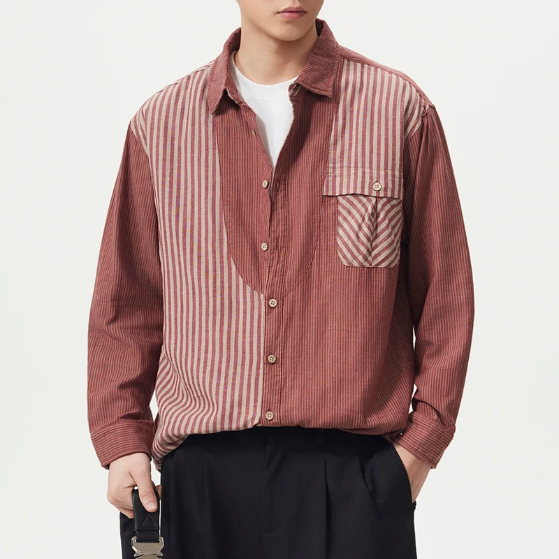 Men's Striped Chest Pocket Shirt Top