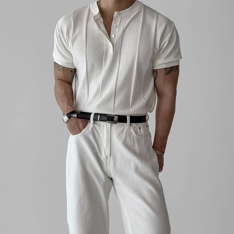 Mens Short Sleeve Collared Henley Shirt