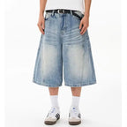 Men's Wide Leg Denim Bermuda Shorts With Classic Pockets
