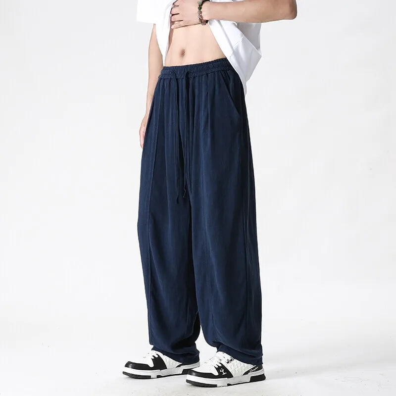 Men's Wide Leg Pull On Drawstring Full Length Pants