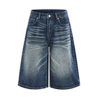 Men's Relaxed Wide Leg Denim Jorts with Button Closure