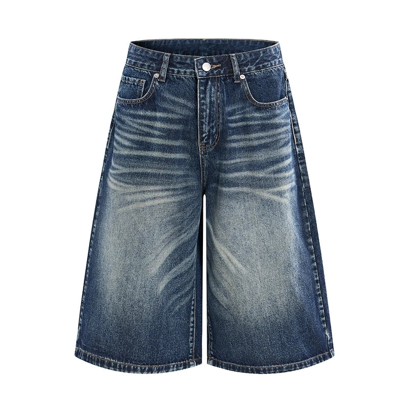 Men's Relaxed Wide Leg Denim Jorts with Button Closure