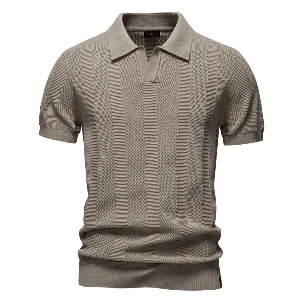 Men's Classic Polo Shirt with Short Sleeves and Textured Front