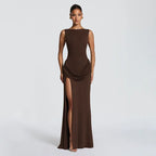 Draped Back Maxi Dress With High Slit