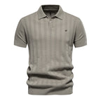 Men's Textured Short Sleeve Polo Shirt with Vertical Rib Design
