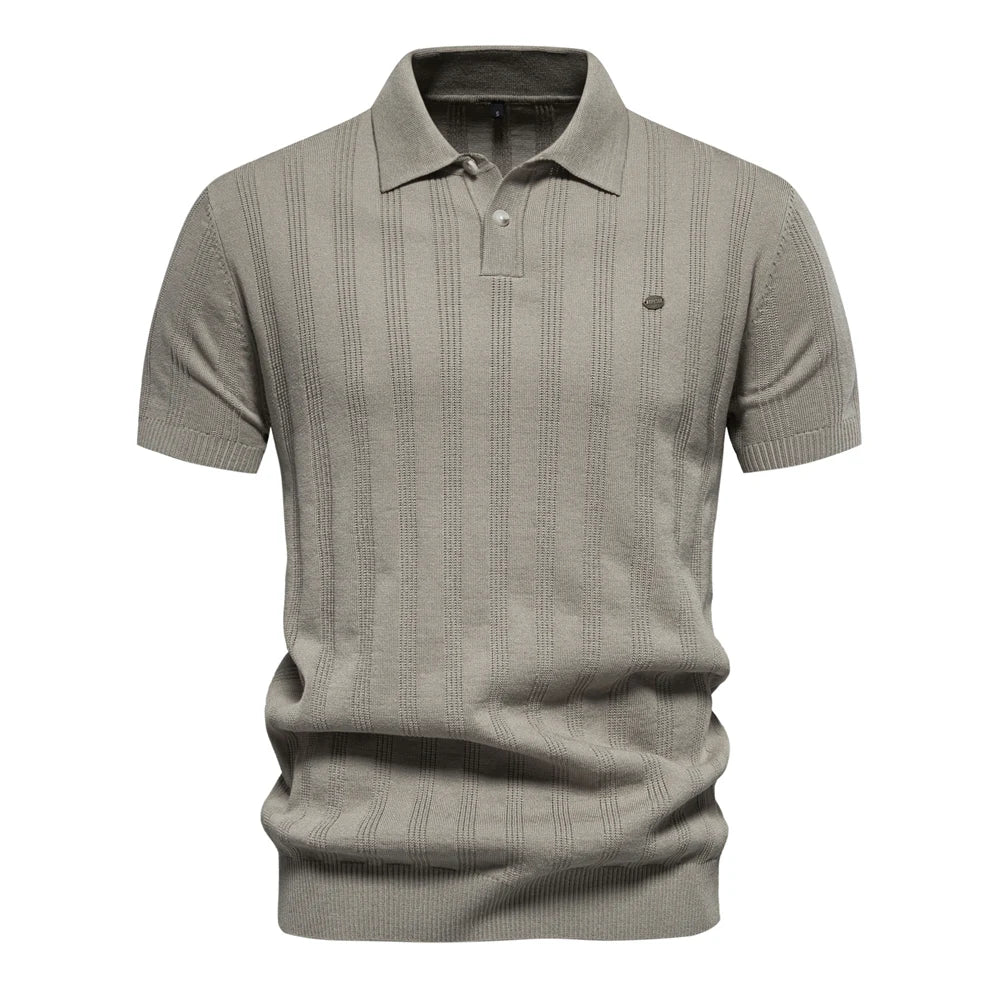 Men's Textured Short Sleeve Polo Shirt with Vertical Rib Design