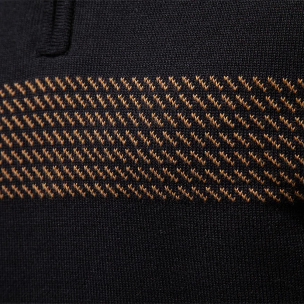 Men's Knitted Quarter Zip Jumper – Long Sleeve High Neck Striped Sweater