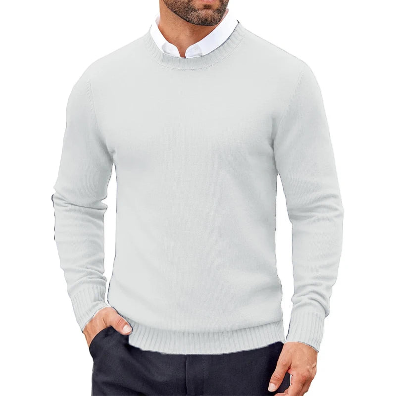 Men's Crew Neck Knitted Jumper with Ribbed Cuffs