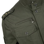 Men's Military Style Utility Jacket – Long Sleeve Zip Front with Multiple Pockets