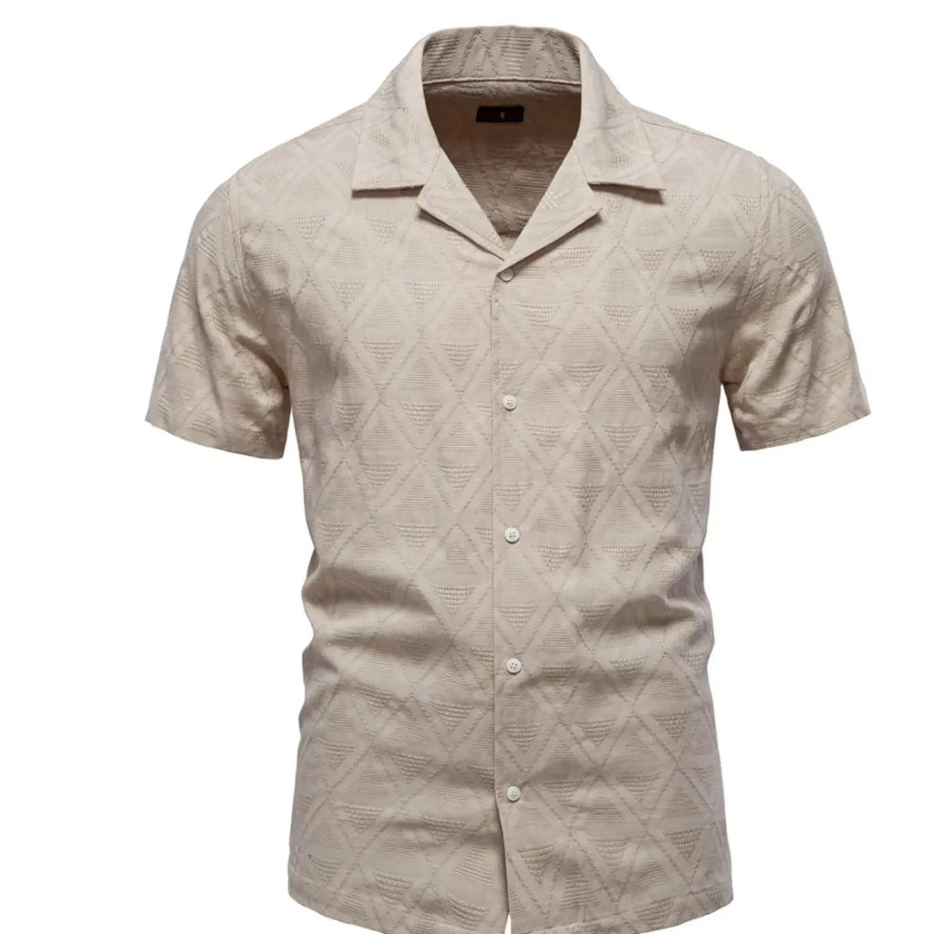 Men's Textured Button Front Camp Collar Shirt with Short Sleeves