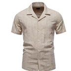 Men's Textured Button Front Camp Collar Shirt with Short Sleeves
