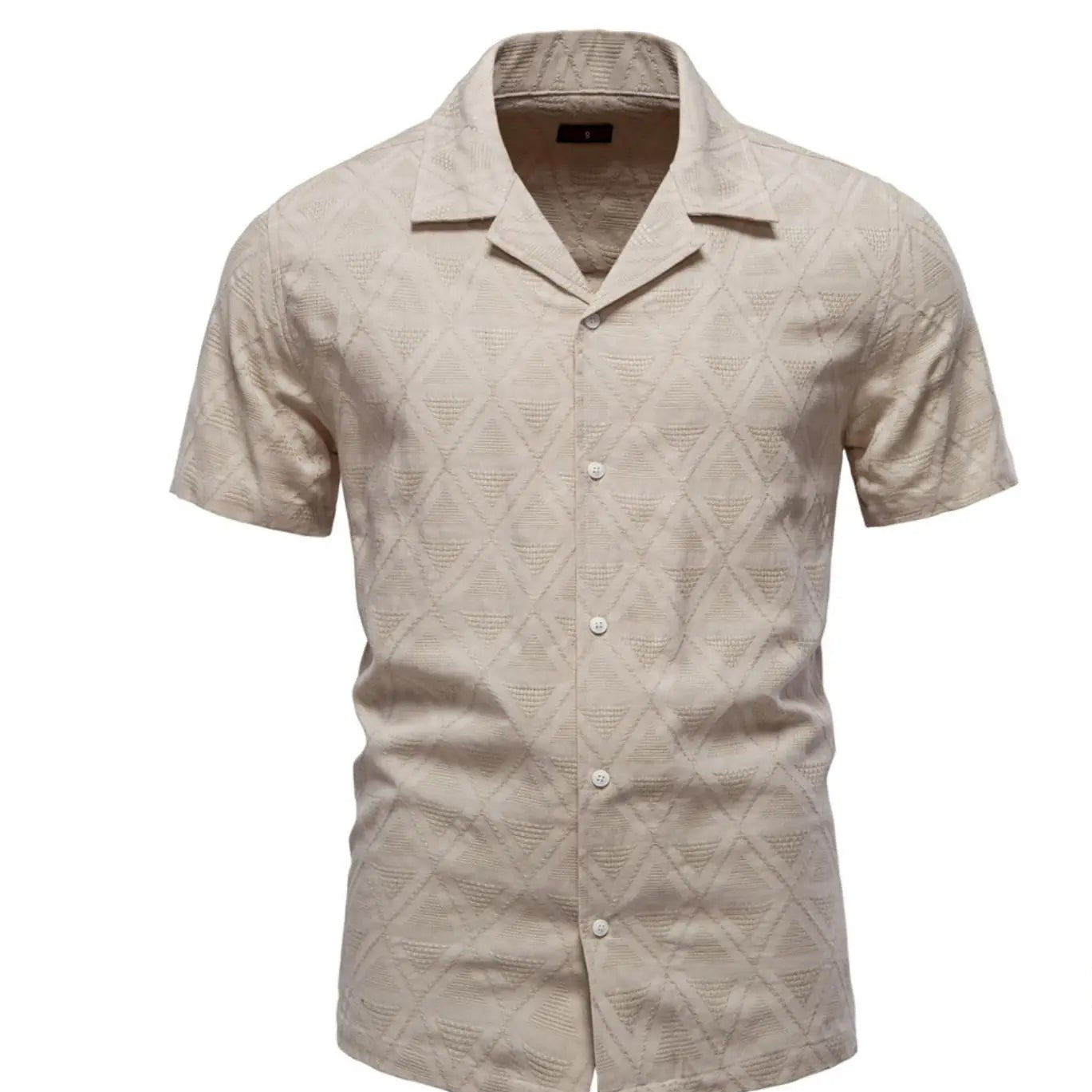 Men's Textured Button Front Camp Collar Shirt with Short Sleeves