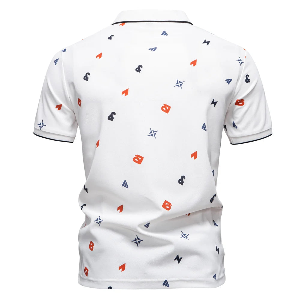 Men's Button Polo Shirt with Small Printed Pattern