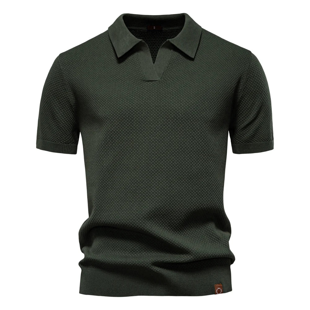 Men's Short Sleeve Collared Polo Shirt with Textured Pattern