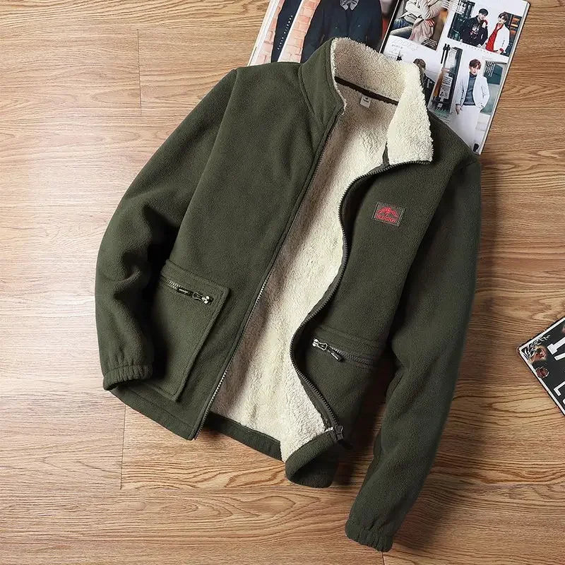 Men's Sherpa-Lined Jacket with High Collar, Full Zip and Multiple Zipped Pockets
