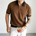Textured Knit Short Sleeve Polo Top