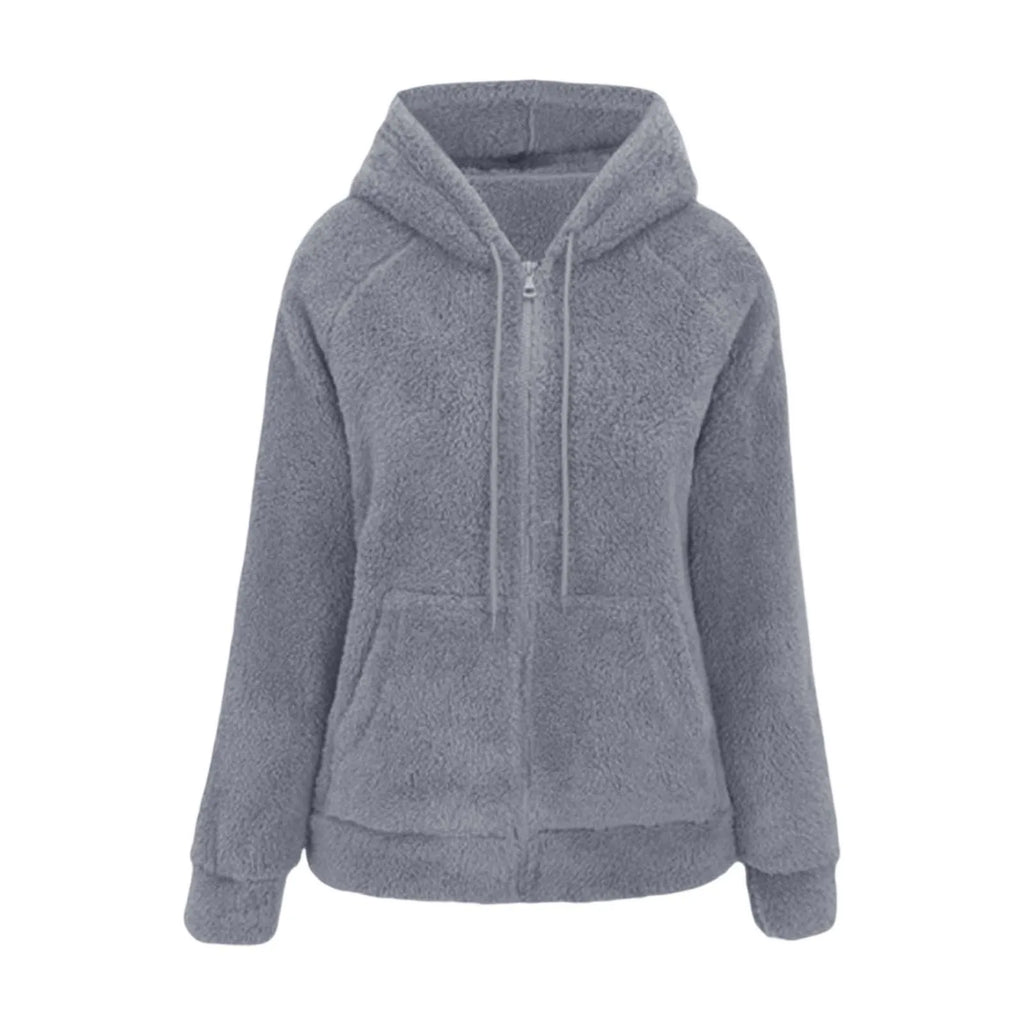 Women's Fleece Hooded Jacket – Full Zip Long Sleeve Winter Hoodie with Front Pockets
