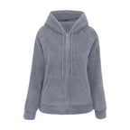 Women's Fleece Hooded Jacket – Full Zip Long Sleeve Winter Hoodie with Front Pockets
