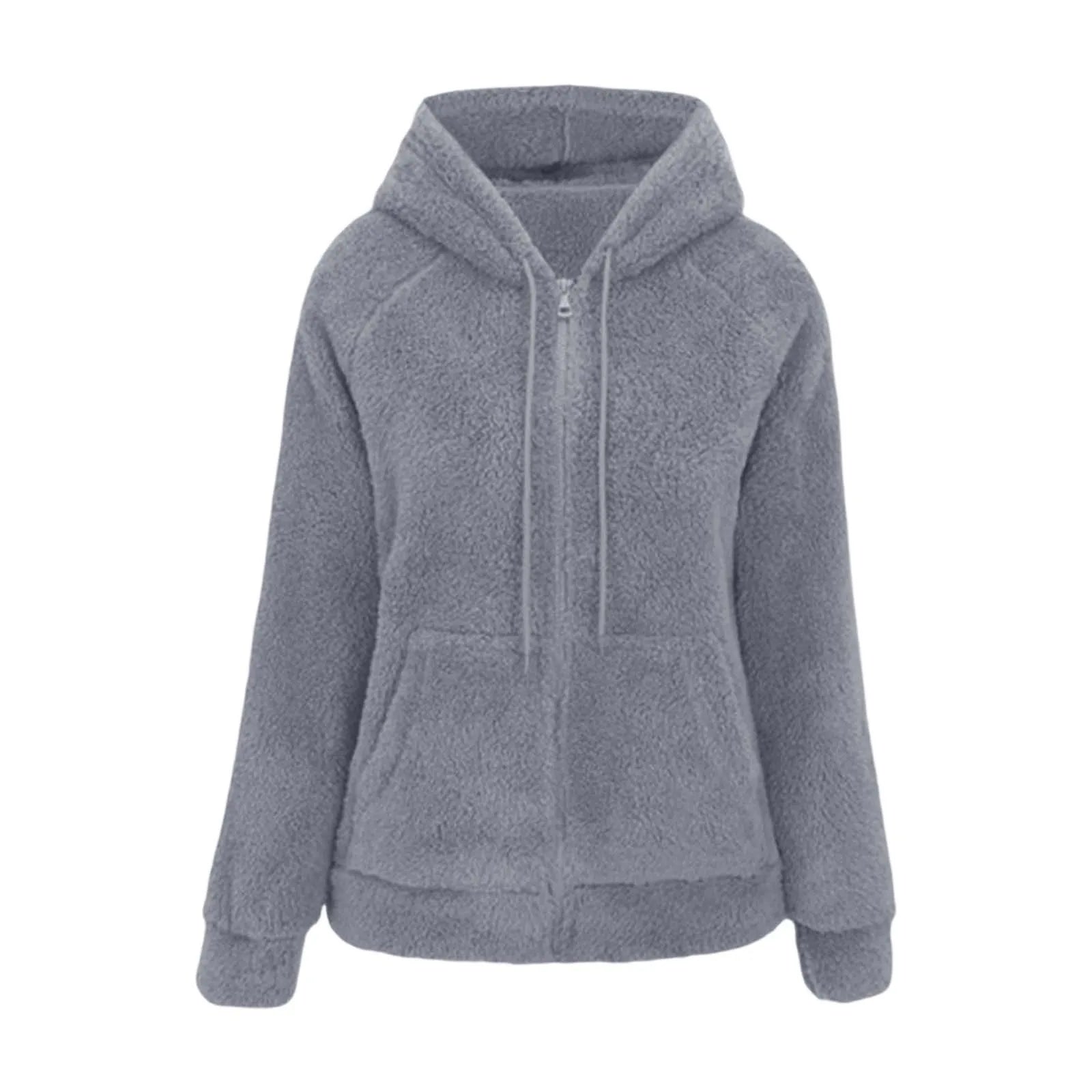 Women's Fleece Hooded Jacket – Full Zip Long Sleeve Winter Hoodie with Front Pockets