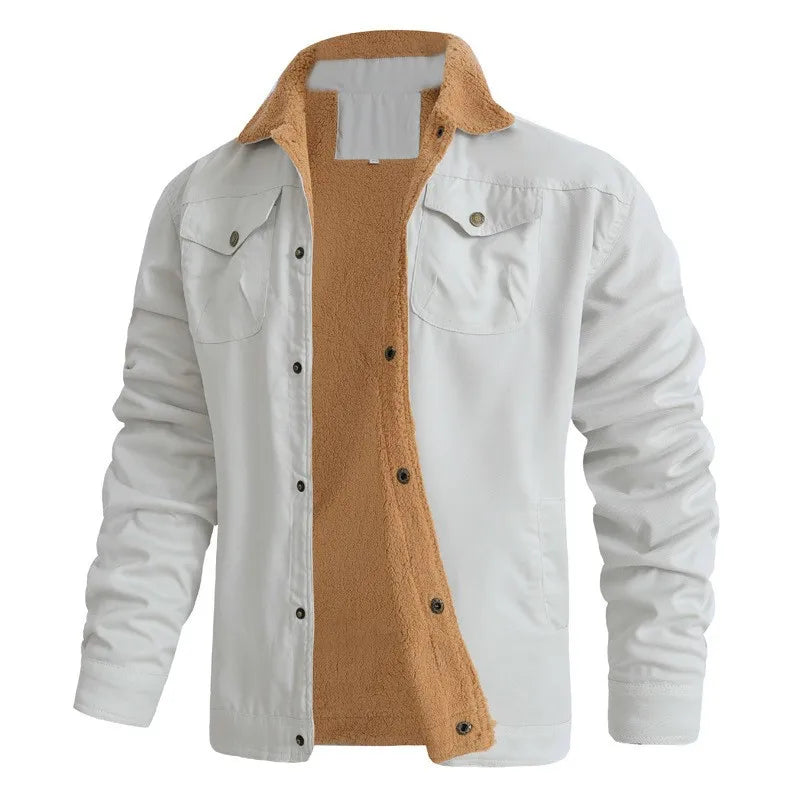Men's Sherpa Lined Jacket – Button Front Long Sleeve Trucker Jacket with Chest Pockets