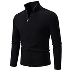 Men's Knitted Quarter Zip Jumper – Long Sleeve Ribbed Sweater with Stand Collar
