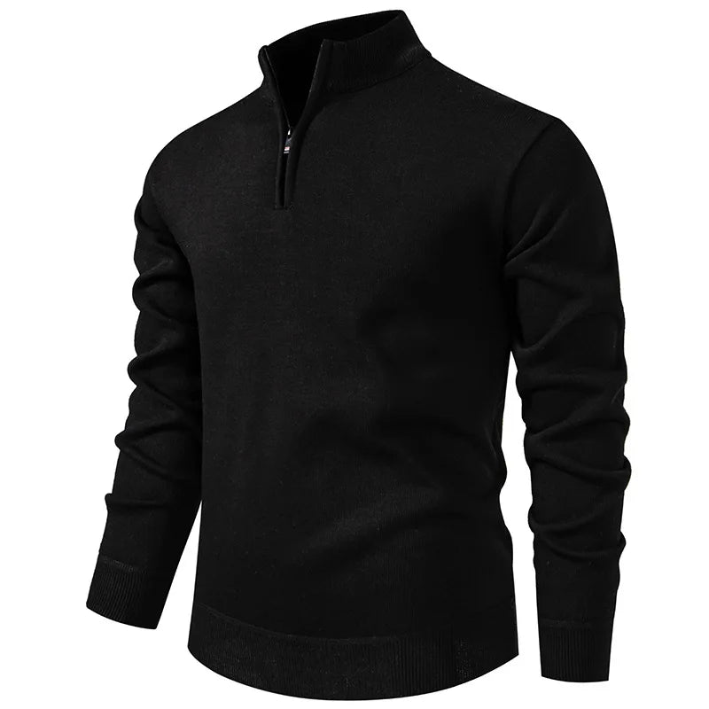 Men's Neck Zip Jumper with Stand Collar Ribbed Cuffs