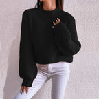 Women's Knitted Jumper – Crew Neck Long Sleeve Sweater with Textured Knit Design