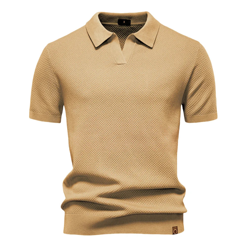 Men's Short Sleeve Collared Polo Shirt with Textured Pattern