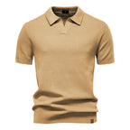 Men's Short Sleeve Collared Polo Shirt with Textured Pattern