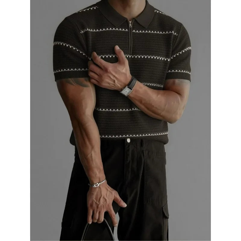 Men’s Knit Polo with Stripe Pattern