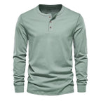 Men's Classic Long Sleeve Henley Tee with Round Neck
