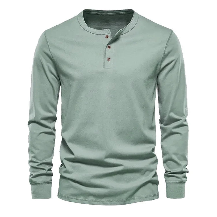 Men's Classic Long Sleeve Henley Tee with Round Neck