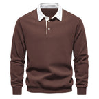 Men's Classic Collared Long Sleeve Polo Shirt with Ribbed Cuffs