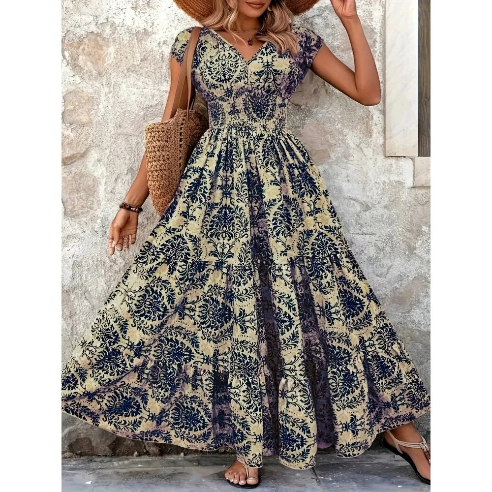 Flared Printed Long Dress Women